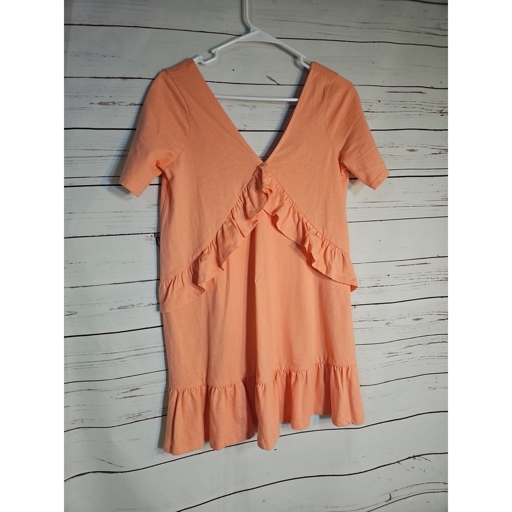 ASOS Women's Peach V - Neck Short Sleeve Cotton Ruffle Mini Dress Size 0